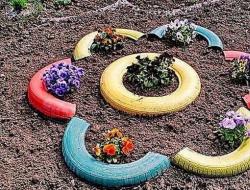 Remeslá z pneumatík: kvetinové záhony, kvetinové záhony, figúrky, záhradný nábytok